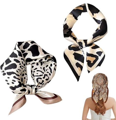 HSUYUN 2 Piezas Bandanas Mujer, Rayón Pañuelo Cuello Mujer, Estampado de Leopardo Pañuelo Cabeza Mujers, Cuadrado Suave, se Puede Usar Como Pañuelo, Diadema, Accesorio para el Pelo o Regalo