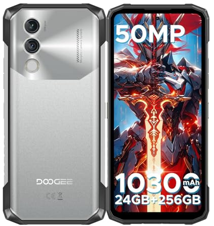 DOOGEE Blade 10 Power Rugged Smartphone, 24(6+18) GB+256GB, 10300mAh, Smartphone Rugged 90Hz 6.6” HD+ IPS, Octa Core Android 14, 50MP+8MP, Triple Card Slot, Fingerprint ID/Face Unlock/NFC/OTG, Argento