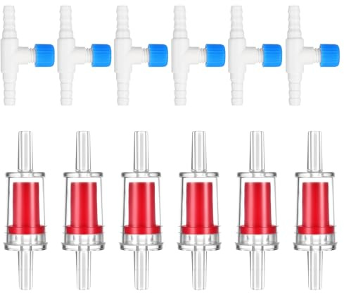 Aquarium Air Pump Accessories, 12 Pcs One Way Aquarium Check Valve Aquarium-Air Valve for Fish Tank 3/16 Aquariums Tubing (6 Check Valves +6 Control Valves)