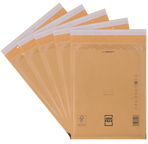 LOGIC PACK 50 Luftpolsterumschläge Luftpolstertaschen Braun H8 290 x 370 mm Gepolsterte Briefumschläge, Haftklebend Versandtaschen mit Luftpolsterfolie für DIN B4