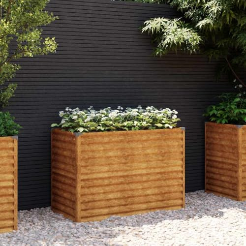 HaoChrymec Aiuola Rialzata in Acciaio Corten, Design con Bordi Sicuri, Cassoni per Orto Rialzato, Orto Rialzato da Esterno, per Giardino e Balcone, Colore Ruggine, 100x50x69 cm
