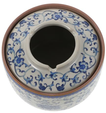 IMIKEYA Cenicero de Cerámica con Tapa a Prueba de Viento, Diseño Chino en Tonos Azules, Cenicero Profundo para Escritorio, Uso Interior y Exterior, Accesorio Decorativo para Oficina