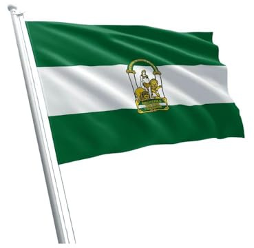 Bandera de Andalucía con Escudo, 100 x 70 cm, Poliéster 110 Gramos, Resistente para Exterior