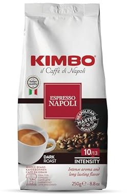 Kimbo Coffee Espresso Napoli Beans 250g | Italian Dark Roast with Intense Flavour | Whole Coffee Beans | Premium Blend for Espresso Machines & Bean-to-Cup Brewing