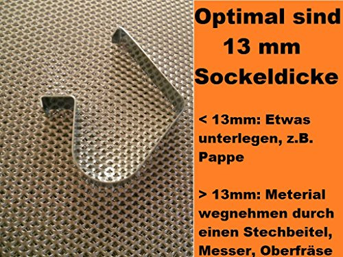 4 Stück Qualität Sockelfeder für Küchensockel Ironico Halter Befestigung an Sockelleiste in Küche unter Unterschrank Blende Sockelhalter Klipse Clip Klammer Halter zur Befestigung v. Sockel vor Unterschränken bei Möbel Fußleiste Ironico©