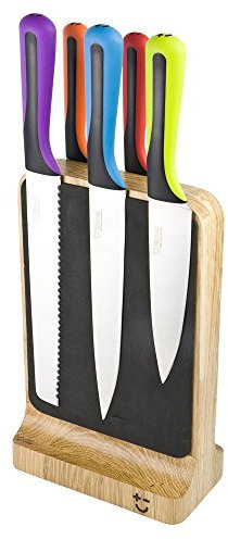 Bloque magnético de cuchillos madera de roble 17 x 9,5 x 27,5 cm Neopreno - Capacidad para 6 cuchillos - Los cuchillos no están incluidos