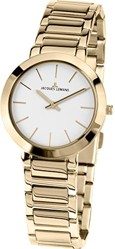JACQUES LEMANS Damenuhr Milano Metallband massiv Edelstahl ip-Gold 1-1842.1E