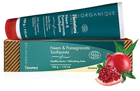 Himalaya Neem and Pomegranate Organic Toothpaste | Fights germs, strengthens gums | Whitens teeth | Natural, No Fluoride, No SLS, No Gluten, No Saccharin - 150g