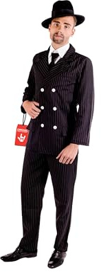 Fun Shack, Gangster Costume Men, Halloween Costumes for Men | Black Pinstripe Jacket with Attached Shirt, Tie Insert Included, Perfect for Halloween, Great for Fancy Dress