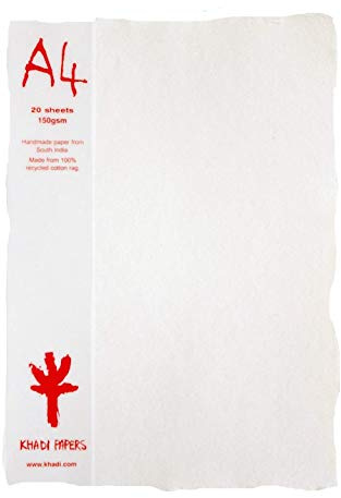 Khadi Papel blanco RAG (20 hojas) paquetes A4W 150 g/m² 21 x 29,8 cm