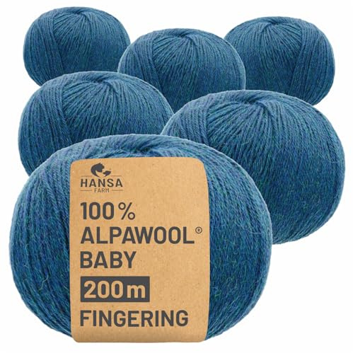 HANSA-FARM | 100% Baby Alpakawolle in 50+ Farben (kratzfrei) - 300g Set (6 x 50g) - weiche Alpaka Wolle zum Stricken & Häkeln in 6 Garnstärken by Hansa-Farm - Deep Ocean Heather (Blau)