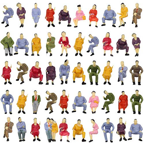 Evemodel P4302 50pcs All Seated Sitting Figures O Gauge 1/50 Scale Seated People Railway Scenery Miniature Model Train Layout