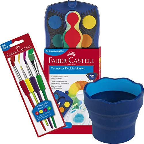 Faber-Castell , Kunststoff, Malset (Farbkasten + Softpinsel + Becher, Blau)