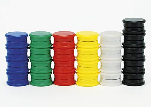 TimeTEX - Haft-Magnete farbsortiert, 24 mm ø, 50-TLG. | Starke Haftkraft bis 10 Blatt A4 | Gut greifbare Kunststoff-Kappen | Weiß, Rot, Blau, Grün, Schwarz