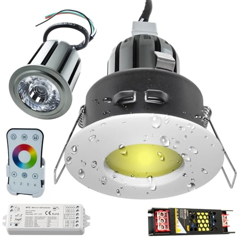 Planetitaly [Kit professionale 3pcs] faretto box doccia sensoriale bagno turco sauna led rgb rgbw cromoterapia dmx IP65 tenuta stagna 24v 12wx3 36w controller dimmer alimentatore telecomando inclusi
