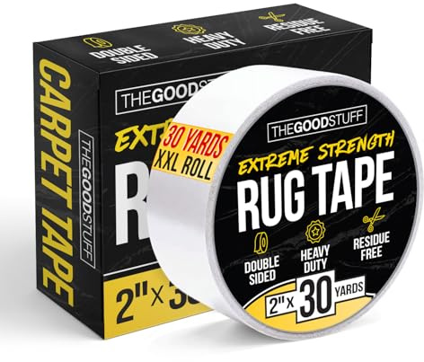 Double Sided Rug Tape [2 Inch x 30 yd] Carpet Tape for Securing Area Rugs to Carpets, Laminate, and Hardwood Floors, Easy to Remove and Restick Without Residue or Damage to Rug or Floor