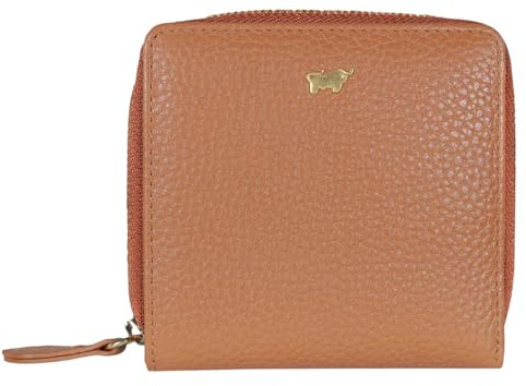 BRAUN BÜFFEL - Kleine ASTI Reißverschlussgeldbörse aus feingenarbtem Leder gefertigt und mit goldenen Metallakzenten - 6 Kartenfächer 5 Steckfächer - Edles Cognac
