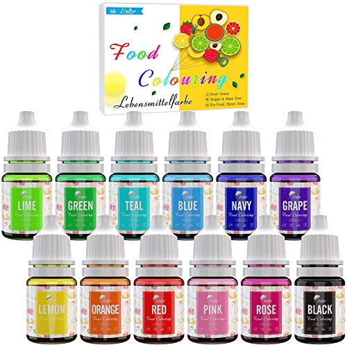 Colorant alimentaire 12 Couleurs - Colorant Alimentaire de Gâteau Liquide pour la Cuisson, Fondant - Food Colouring Vibrant pour Aérographe, Décoration et la Cuisine, Slime Bricolage - 6ml chacun