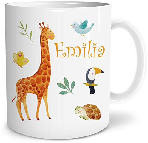 OWLBOOK® Personalisierte Tasse für Kinder Personalisiert Safari Giraffe Kinder Geschenke Geschenkideen für Kinder Junge Mädchen zum Geburtstag Schulanfang Kindertasse Keramik 300 ml