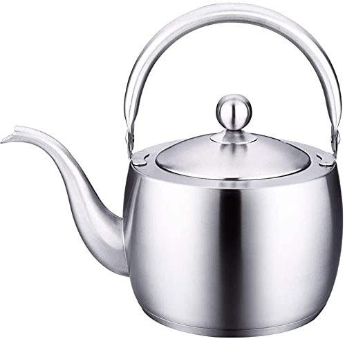 ZHANGZONG Bouilloire INOX Théière en Fonte Bouilloire sifflante Bouilloire Vintage Bouilloire de théières à café en Acier Inoxydable, Plaque de Cuisson, Bec Mince en col de Cygne pour Verser sur