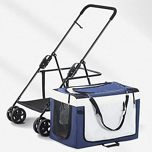 YADLCR Hundewagen Pet Stroller Hundebuggy Kinderwagen für kleine mittelgroße Hunde und Katzen 4 Rollen Jogger Buggy Faltbarer Hundekinderwagen mit abnehmbarem Käfig (Color : Blue)