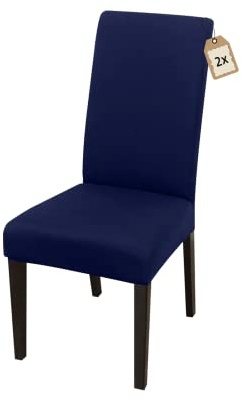 FIGOOO Fundas Sillas de Comedor Pack 2 Fundas para Sillas Ajustables Licra Cubiertas para Sillas Extraíbles Lavables Desmontables Fundas Protectoras para Sillas con Respaldo Altas,Aazul Marino
