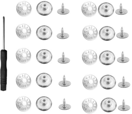 10 Stück Ersatz Knöpfe, Ersatz Jeans Knöpfe, 17mm Jeansknöpfe, Verstellbare Jeansknöpfe mit Schraubendreher, Abnehmbare Hosen Knopfe, für Jeans, Kleidung, Hosen, Taschen(Silber)