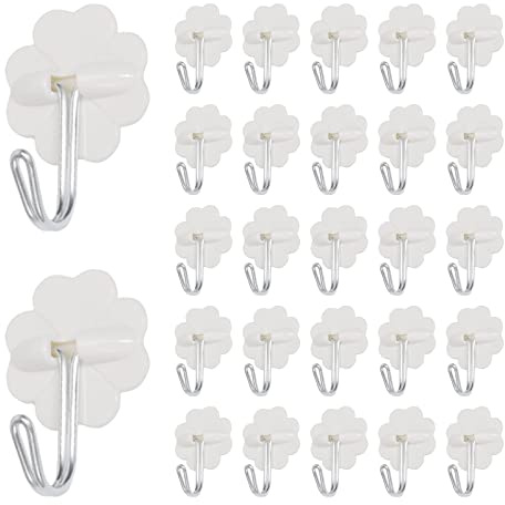 MOROBOR 50 Stück selbstklebende Haken, Blume weiße Kunststoffhaken, Deckenhaken, Klebehaken zum Aufhängen, robuste Wandhaken für Küche, Bad, Zuhause, Büro und Decke