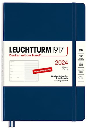 LEUCHTTURM1917 367773 Veckokalender och anteckningsbok medium (A5) 2024, softcover, marinblå, tyska, 12 månader