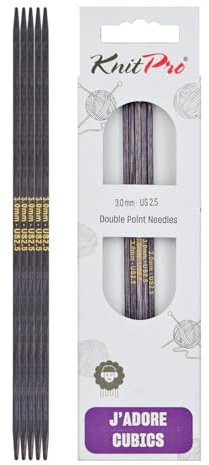 KnitPro J'Adore Cubics Dubbelspetsade stickor Set med 5 - Trästickor för strumpor, mössor, vantar, kort rundstickning - 15 x 3 mm