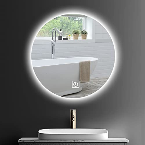 20 24 28 Miroir LED pour Salle de Bain, Miroirs de Coiffeuse, Miroir Mural Éclairé, Miroir de Maquillage Rond avec Interrupteur Tactile + Luminosité Dimmable (Couleur : Lumière