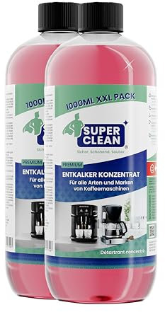 SUPER CLEAN 2 x 1000ml Universal Entkalker Kaffeevollautomat - Flüssig - Für alle Maschinen & Marken - 20 x Entkalkung - Effektiver Flüssigentkalker von Kaffeemaschinen, Wasserkocher & Duschen