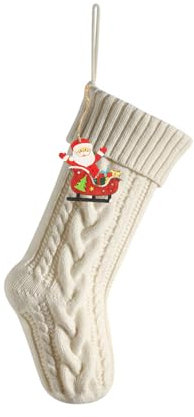 Hixingo Weihnachtsstrumpf Personalisiert 1/2/4er, 46cm Große Klassische Gestrickt Bestickte Nikolausstrumpf, Weihnachtssocken zum Aufhängen und Befüllen Kamin Weihnachtsbaum Deko (Beige,2 Stück)