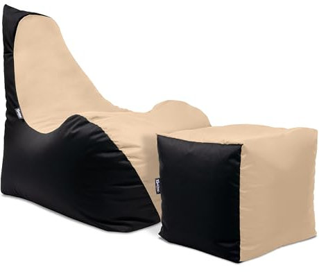 Flashbag Lounge 75Tx60Bx85H cm | mit Füllung | Gaming Sitzsack mit Sitzhocker | für Kinder & Erwachsene | Kissen & Lounge | für drinnen & draußen geeignet | Farbe wählbar (Beige)