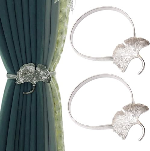 Uoocg 2 unidades de alzapaños de cortina con cordón de metal elástico para cuerda de resorte, hebillas creativas para cortinas, clip para decoración del hogar (hoja de plata)
