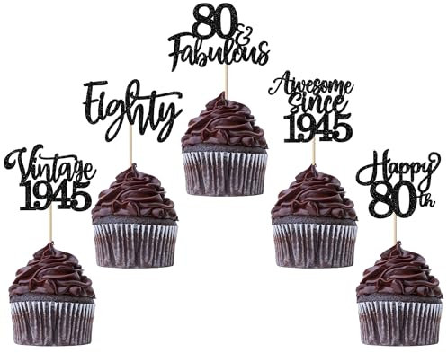 SYKYCTCY 24 Pack Vintage 1946 Cupcake Toppers Eighty Happy 80th Birthday 80 Fabulous Cupcake Picks Awesome Since 1946 Cake Decorations for 80th Birthday Anniversary Retirement Party Supplies Blue