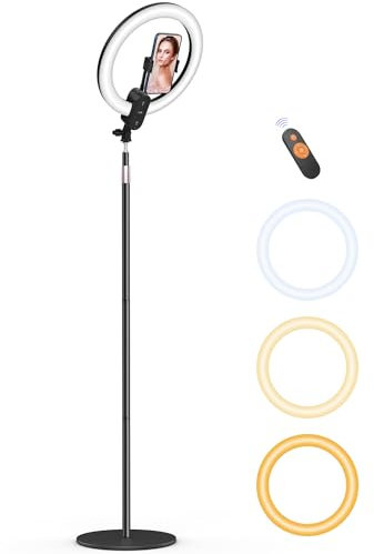 12'' Ring Light with Stand Overhead Phone Mount Holder, Tirkod 2800mAh Rechargeable LED Circle Selfie Ring Lights Tripod for Video Recording/Photography/Live Streaming/Vlog/TikTok/YouTube/Zoom Meeting