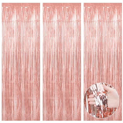 Sociaooil 3 Stück Lametta Vorhang, Champagner Gold - Metallic Glitzer Vorhänge mit Folien Fransen (1x3m) für Party Deko, Weihnachten, Geburtstag, Hochzeit, Bühnen Hintergrund