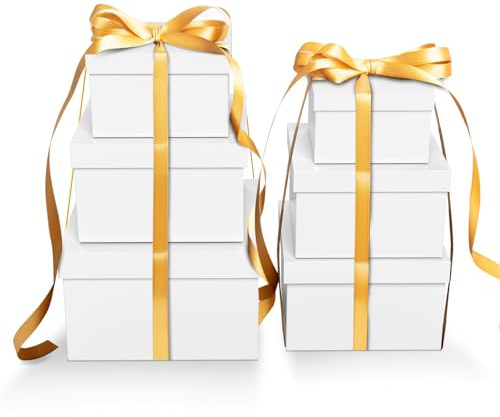 CHARMGIFTBOX 6 Stück Geschenkbox Weiß, Ineinander Verschachtelbare Geschenkboxen mit Deckel, Quadratische Geschenkbox für Geschenke, Stapelbare Boxen für Geburtstag, Hochzeit, Weihnachten
