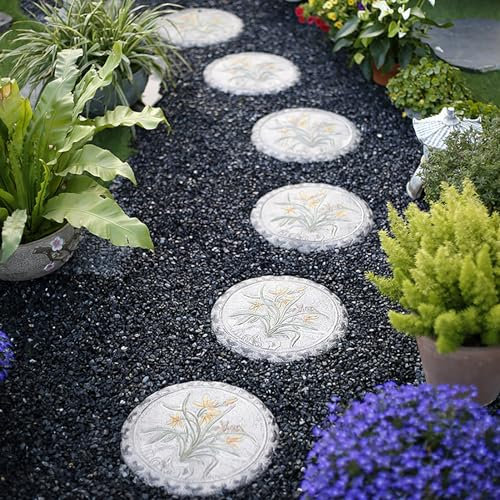 Trittsteine für Garten 6 Stück Blumenstufen-Gartensteine für Omas Rasen, Rundes Trittsteinset für den Gartengehweg Im Freien, Dekorative Geschenke Im Chinesischen Stil für zu Hause(Color:Cymbidium)