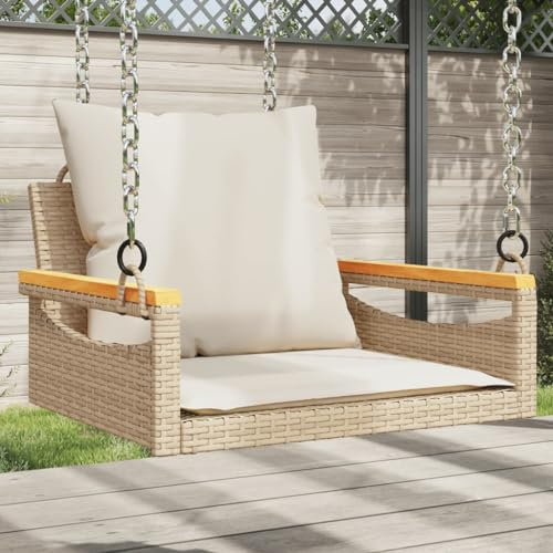 Rantry Schaukelbank mit beigefarbenen Kissen, 63 x 62 x 40 cm, aus Polyrattan, Bank für Balkon, Terrasse & Garten