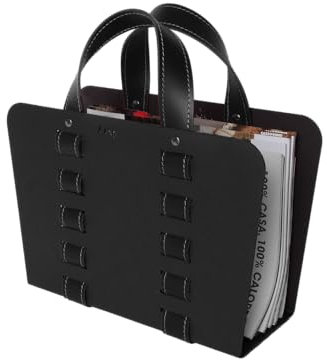 LIMAC Design L-BAG 02: Zeitungsständer aus Stahl und Leder Farbe schwarz, Ledertasche, Korb, Korb, Aufbewahrungsbox, Made in Italy, Limac Design®