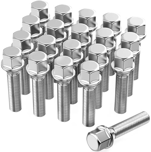 20 tornillos de rueda extendidos, pernos de rueda para espaciadores de rueda, M12 x 1,5 x 45 mm, cono, SW 17 mm, compatibles con BMW