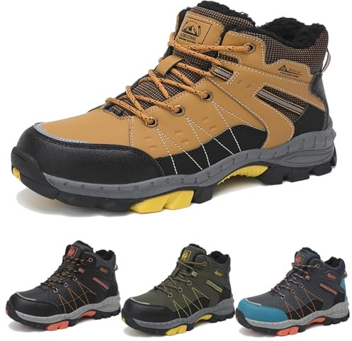 ASTERO Winterschuhe Jungen 31-38 Winterstiefel Kinder mit Steigeisen Unisex Wanderschuhe Gefütterte rutschfest Schneestiefel Braun 36