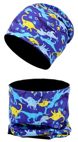 MAKFORT Kinder Beanie Mütze Schal Schlauchschal Set Baumwoll Loop Schal Junge Und Mädche Herbst Frühling Winter
