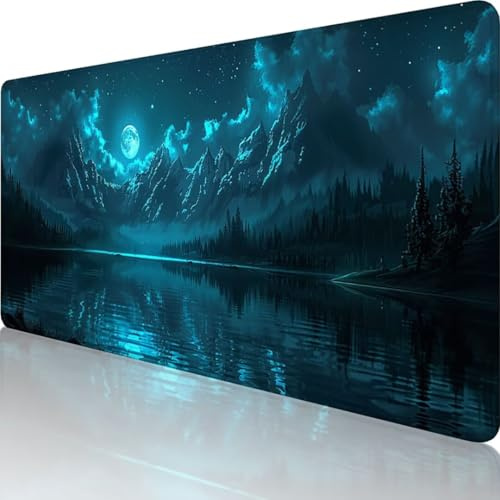 Blue Gaming Mouse Pad Large 1000 x 500mm, Landscape Desk Mat Large Mouse Mat Stitched Edges, Extended Waterproof Mousepad, Non-Slip Rubber Base Gaming Mouse Pad XXL for PC Gaming Home Office 5-6