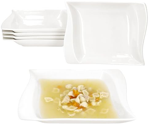 MamboCat Ivory Lot de 6 assiettes creuses I 300 ml I Assiettes creuses en porcelaine blanc ivoire pour 6 personnes I Pour salade, soupe, pâtes, etc. pour le petit-déjeuner, le midi, le café et le