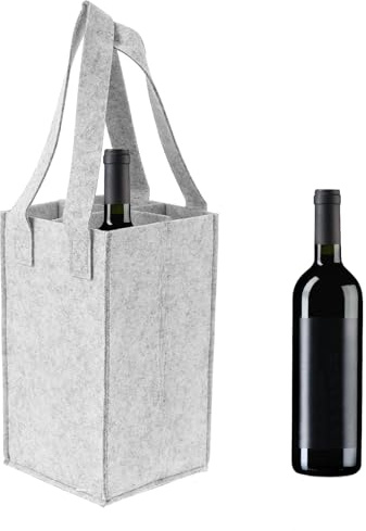 QHLWTT 1Pc Portable Wine Bag Felt Reusable Wine Holder Bottle Gift Bags Grey 4 Bottle Carrier Tote Christmas Carrier Bags for Travel, Camping, Picnic