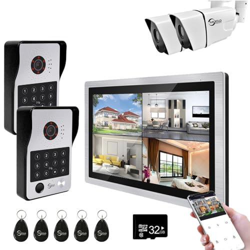 Tuya WiFi Video Wohnung Gegensprechanlage 10 Zoll Touch Screen Monitor 1080P Türklingel Kamera DVR 4 Separate Bildschirme arbeitet mit Bewegungserkennung 5 in 1 Unlock für Home Villa (eisenhaltig)