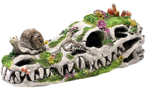 Cabilock Resina dinosaurio cráneo decoración esqueleto figura jardín estatua hueso muestra caracol en dinosaurio cráneo estatua decoración de jardín decoraciones terrario cráneo dinosaurio cráneo